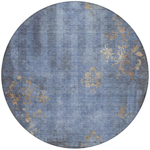 HomeRoots 8' Denim Blue Floral Area Rug - Durable, Washable, Indoor/Outdoor, Pet-Friendly, Stylish Accent Decor 621010