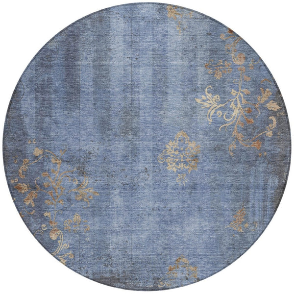 HomeRoots 8' Denim Blue Floral Area Rug - Durable, Washable, Indoor/Outdoor, Pet-Friendly, Stylish Accent Decor 621010