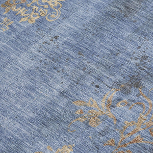 HomeRoots 9' X 12' Floral Indoor Outdoor Area Rug - Denim Blue & Beige, Washable, Durable & Versatile Design 621012