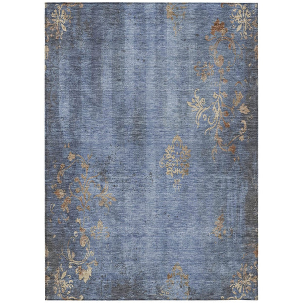 HomeRoots 9' X 12' Floral Indoor Outdoor Area Rug - Denim Blue & Beige, Washable, Durable & Versatile Design 621012