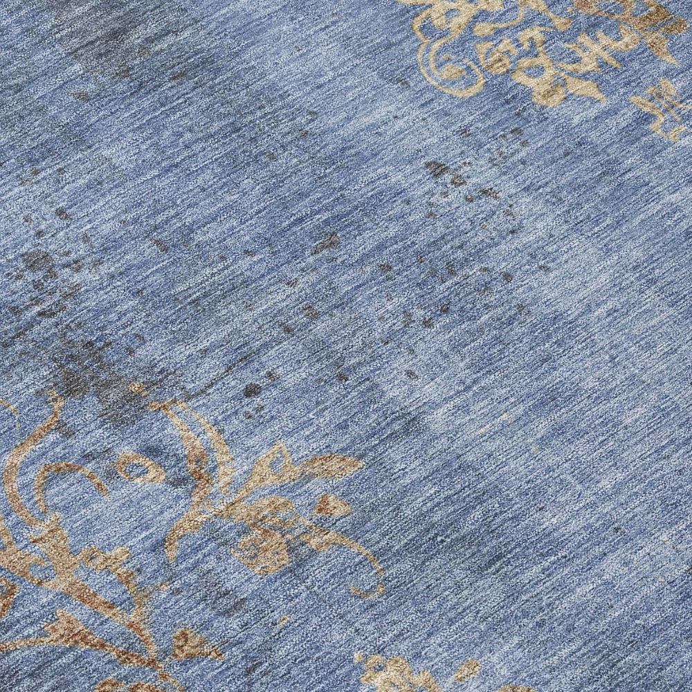 HomeRoots 9' X 12' Floral Indoor Outdoor Area Rug - Denim Blue & Beige, Washable, Durable & Versatile Design 621012