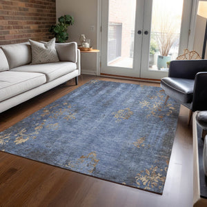 HomeRoots 9' X 12' Floral Indoor Outdoor Area Rug - Denim Blue & Beige, Washable, Durable & Versatile Design 621012