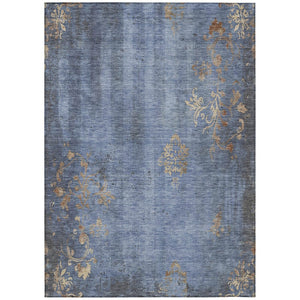 HomeRoots 10' Denim Blue and Beige Floral Area Rug – Washable, Durable, Indoor-Outdoor Perfect for Family Spaces 621013