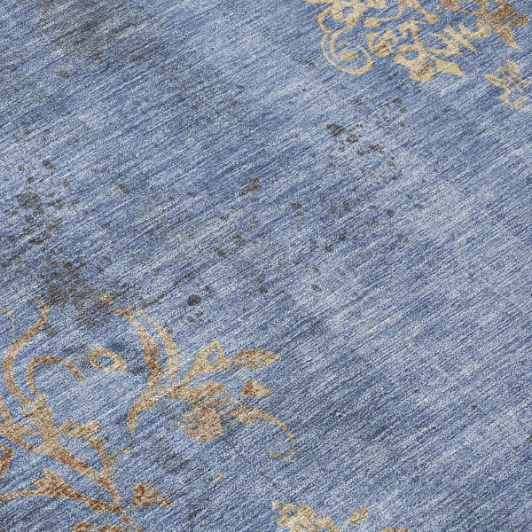 HomeRoots 10' Denim Blue and Beige Floral Area Rug – Washable, Durable, Indoor-Outdoor Perfect for Family Spaces 621013