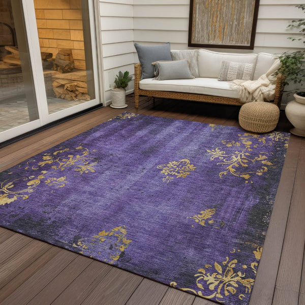 HomeRoots 5' Vibrant Purple and Gold Floral Washable Area Rug - Durable Indoor/Outdoor Style for Any Space! 621015