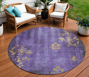 HomeRoots 8' Floral Round Area Rug in Purple & Gold - Washable, Durable, Ideal for Indoor & Outdoor Spaces! 621016