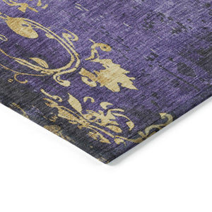HomeRoots 8' Floral Round Area Rug in Purple & Gold - Washable, Durable, Ideal for Indoor & Outdoor Spaces! 621016