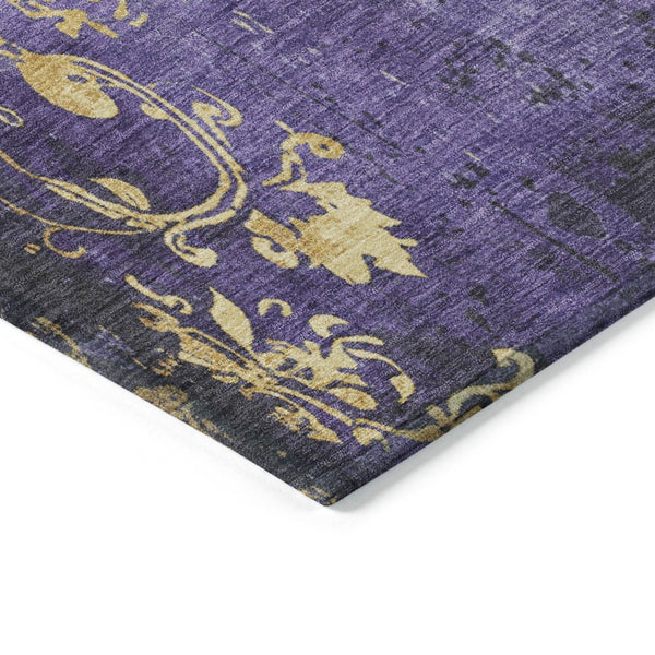 HomeRoots 8' Floral Round Area Rug in Purple & Gold - Washable, Durable, Ideal for Indoor & Outdoor Spaces! 621016