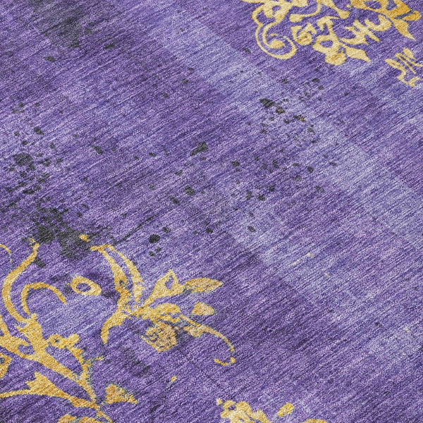 HomeRoots 8' Floral Round Area Rug in Purple & Gold - Washable, Durable, Ideal for Indoor & Outdoor Spaces! 621016