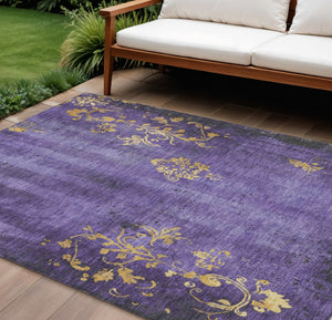 HomeRoots 9' Vibrant Purple and Gold Floral Washable Area Rug for Indoor/Outdoor Use - Durable & Stylish Decor 621018