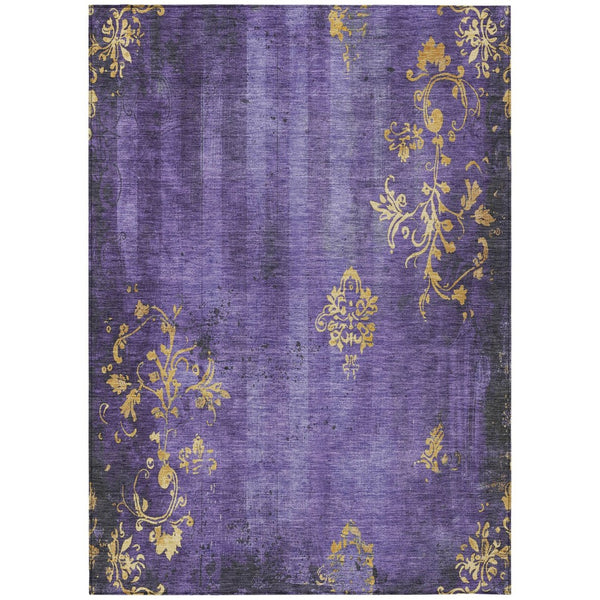 HomeRoots 10' Purple and Gold Floral Area Rug - Stylish, Washable, Durable for Indoor and Outdoor Spaces! 621019