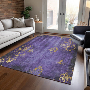 HomeRoots 10' Purple and Gold Floral Area Rug - Stylish, Washable, Durable for Indoor and Outdoor Spaces! 621019