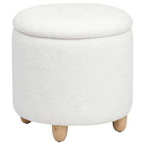 English Elm Corvair Plush Faux Sheepskin Round Storage Ottoman with Hidden Compartment and Natural Wood Feet - Cozy Accent Seat White B062P299981