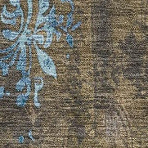 HomeRoots 5' Elegant Taupe and Blue Floral Washable Area Rug - Durable Indoor/Outdoor Design for All Spaces 621027