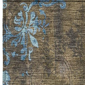 HomeRoots 9' X 12' Taupe & Blue Floral Washable Area Rug - Durable, Stylish for Indoor/Outdoor Use! 621030
