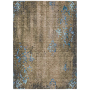 HomeRoots 10' Taupe and Blue Floral Washable Area Rug - Durable Indoor Outdoor Design for Timeless Elegance 621031