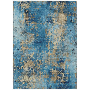 HomeRoots 5' Blue and Beige Abstract Washable Area Rug - Durable, Stylish, Perfect for Indoor & Outdoor Spaces 621033