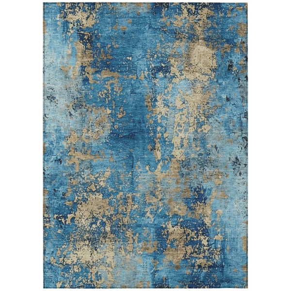 HomeRoots 5' Blue and Beige Abstract Washable Area Rug - Durable, Stylish, Perfect for Indoor & Outdoor Spaces 621033