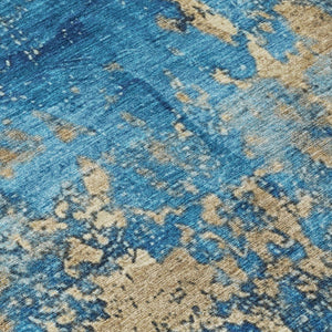 HomeRoots 5' Blue and Beige Abstract Washable Area Rug - Durable, Stylish, Perfect for Indoor & Outdoor Spaces 621033