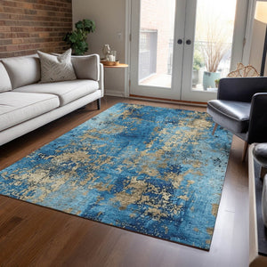 HomeRoots 5' Blue and Beige Abstract Washable Area Rug - Durable, Stylish, Perfect for Indoor & Outdoor Spaces 621033