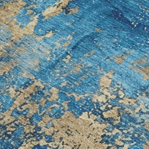 HomeRoots 8' X 10' Stylish Blue and Beige Abstract Washable Area Rug - Durable Indoor/Outdoor Essential! 621035