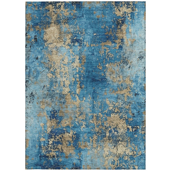 HomeRoots 9' X 12' Blue and Beige Abstract Area Rug - Washable, Durable, Modern Design for Indoor & Outdoor Use 621036