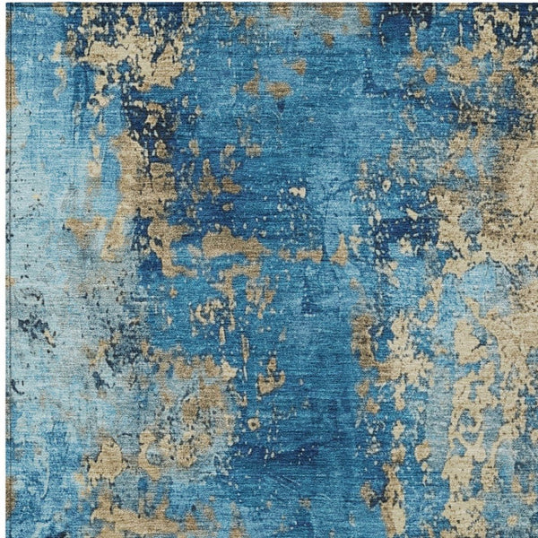 HomeRoots 10' Blue and Beige Abstract Washable Area Rug - Stylish, Durable, Easy-Care for Indoor & Outdoor Use 621037