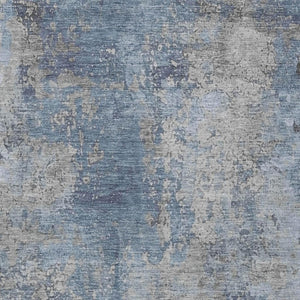 HomeRoots 5' Denim Blue & Silver Abstract Washable Area Rug - Durable Indoor/Outdoor Style for Any Space! 621045