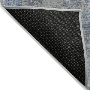 HomeRoots 8' Denim Blue and Silver Abstract Area Rug - Machine Washable, Stain-Resistant for Indoor/Outdoor Use 621046