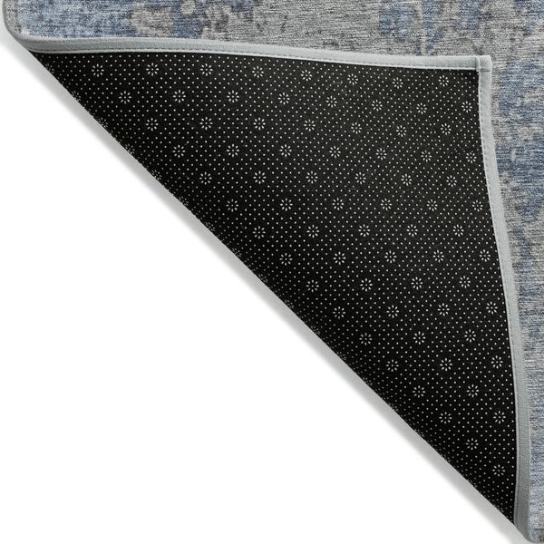 HomeRoots 8' Denim Blue and Silver Abstract Area Rug - Machine Washable, Stain-Resistant for Indoor/Outdoor Use 621046