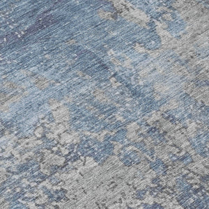 HomeRoots 8' Denim Blue and Silver Abstract Area Rug - Machine Washable, Stain-Resistant for Indoor/Outdoor Use 621046