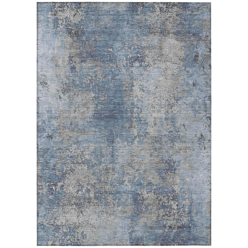 HomeRoots 8' X 10' Denim Blue & Silver Abstract Washable Area Rug – Durable, Stylish for Indoor & Outdoor Use 621047