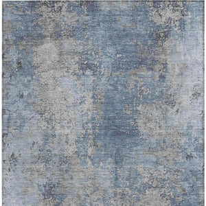 HomeRoots 9' Denim Blue & Silver Abstract Washable Area Rug - Stylish Indoor/Outdoor Design for High Traffic Use 621048