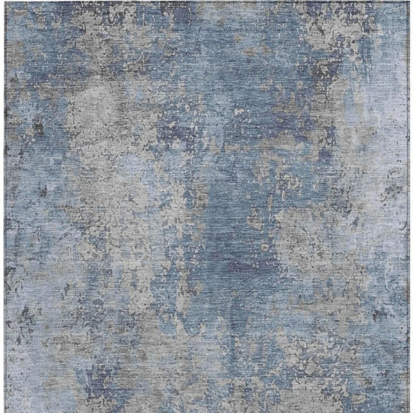 HomeRoots 9' Denim Blue & Silver Abstract Washable Area Rug - Stylish Indoor/Outdoor Design for High Traffic Use 621048