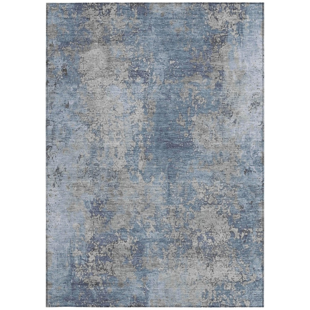 HomeRoots 9' Denim Blue & Silver Abstract Washable Area Rug - Stylish Indoor/Outdoor Design for High Traffic Use 621048