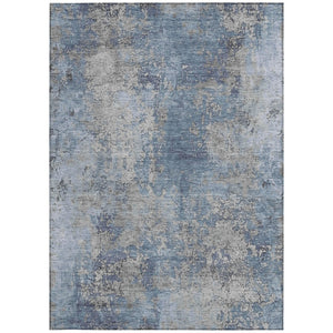 HomeRoots 9' Denim Blue & Silver Abstract Washable Area Rug - Stylish Indoor/Outdoor Design for High Traffic Use 621048