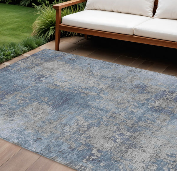 HomeRoots 10' Denim Blue & Silver Abstract Area Rug - Washable, Durable Indoor/Outdoor Solution for Modern Spaces 621049