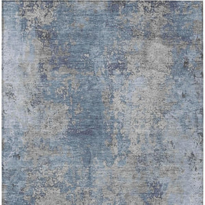 HomeRoots 10' Denim Blue & Silver Abstract Area Rug - Washable, Durable Indoor/Outdoor Solution for Modern Spaces 621049