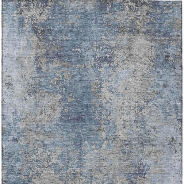 HomeRoots 10' Denim Blue & Silver Abstract Area Rug - Washable, Durable Indoor/Outdoor Solution for Modern Spaces 621049