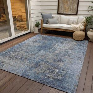 HomeRoots 10' Denim Blue & Silver Abstract Area Rug - Washable, Durable Indoor/Outdoor Solution for Modern Spaces 621049