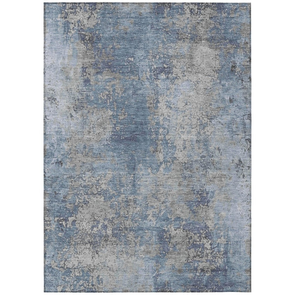 HomeRoots 10' Denim Blue & Silver Abstract Area Rug - Washable, Durable Indoor/Outdoor Solution for Modern Spaces 621049