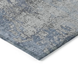 HomeRoots 10' Denim Blue & Silver Abstract Area Rug - Washable, Durable Indoor/Outdoor Solution for Modern Spaces 621049