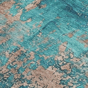 HomeRoots 8' X 10' Teal Blue & Beige Abstract Area Rug - Washable, Durable, Stylish for Indoor & Outdoor Use! 621071