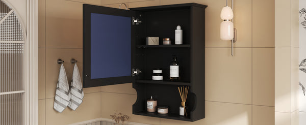 English Elm 20'' Half-Moon Wall Medicine Cabinet with Mirror, Solid Wood Frame, Soft-Close Hinges, Space-Saving Elegance Black N710P313827B