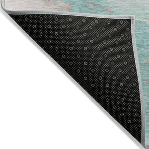 HomeRoots 8' Teal Blue Peach & Ivory Round Abstract Area Rug - Durable, Washable, Perfect for Indoor & Outdoor Spaces 621094