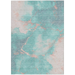 HomeRoots 9' Teal Blue Peach Ivory Abstract Rug - Washable Indoor/Outdoor Area Rug for High-Traffic Spaces 621096