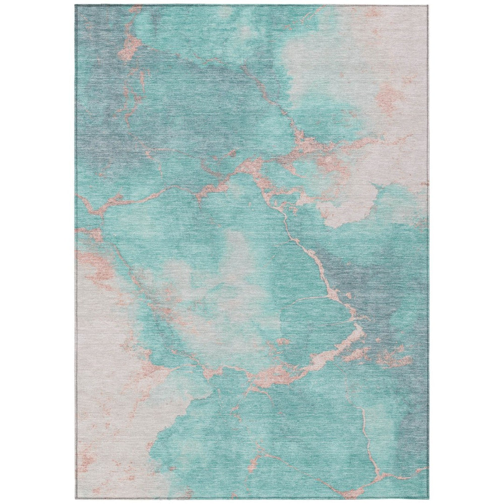 HomeRoots 9' Teal Blue Peach Ivory Abstract Rug - Washable Indoor/Outdoor Area Rug for High-Traffic Spaces 621096