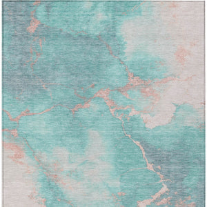 HomeRoots 10' Teal Blue Peach Ivory Abstract Area Rug - Washable, Durable, Perfect for Indoor & Outdoor Spaces 621097