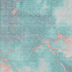HomeRoots 10' Teal Blue Peach Ivory Abstract Area Rug - Washable, Durable, Perfect for Indoor & Outdoor Spaces 621097
