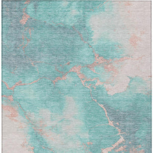 HomeRoots 10' Teal Blue Peach Ivory Abstract Area Rug - Washable, Durable, Perfect for Indoor & Outdoor Spaces 621097